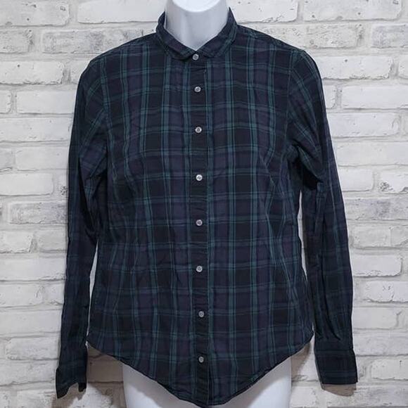 J Crew Perfect Fit Plaid Blue Green Button Down Long Sleeve Shirt Size 4 - Picture 1 of 3